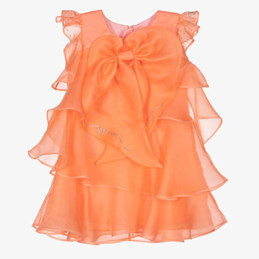 Junona-Girls Orange Organza Silk Dress | Childrensalon Outlet