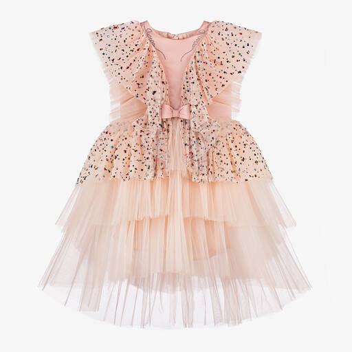 Junona-Girls Pink Asymmetric Tulle Dress | Childrensalon Outlet