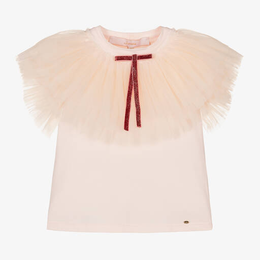 Junona-Girls Pink Cotton & Tulle T-Shirt | Childrensalon Outlet