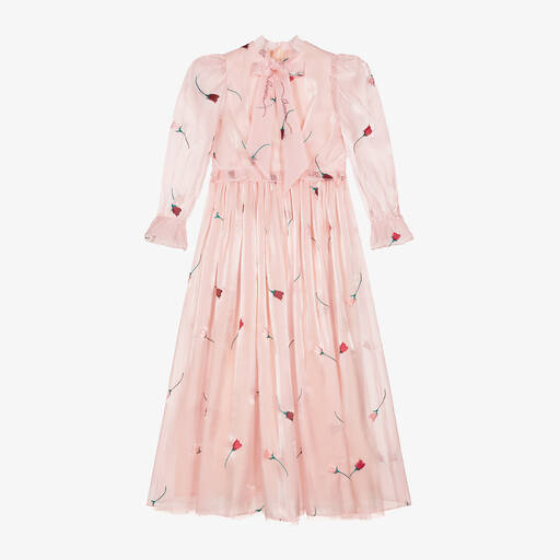 Junona-Girls Pink Embroidered Chiffon Organza Dress | Childrensalon Outlet