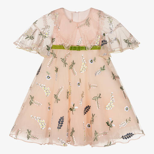 Junona-Girls Pink Embroidered Tulle Dress | Childrensalon Outlet