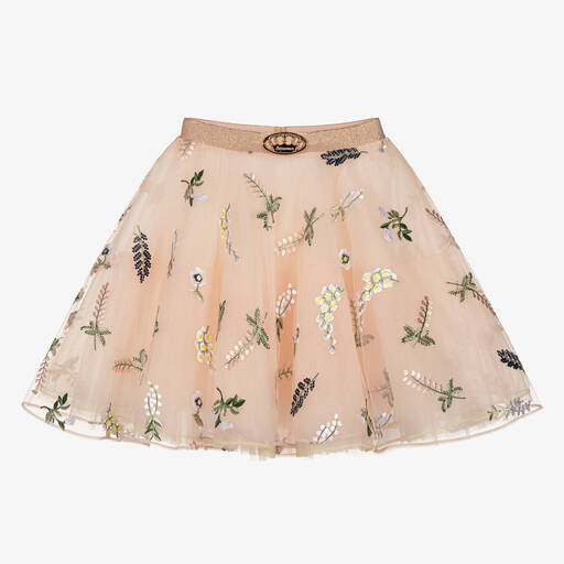 Junona-Girls Pink Embroidered Tulle Skirt | Childrensalon Outlet
