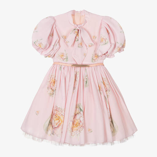 Junona-Girls Pink Floral Crêpe Dress | Childrensalon Outlet