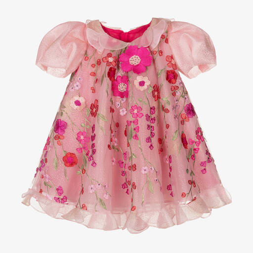 Junona-Girls Pink Floral Tulle Dress | Childrensalon Outlet