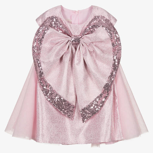 Junona-Girls Pink Glitter Sequined Bow Dress | Childrensalon Outlet