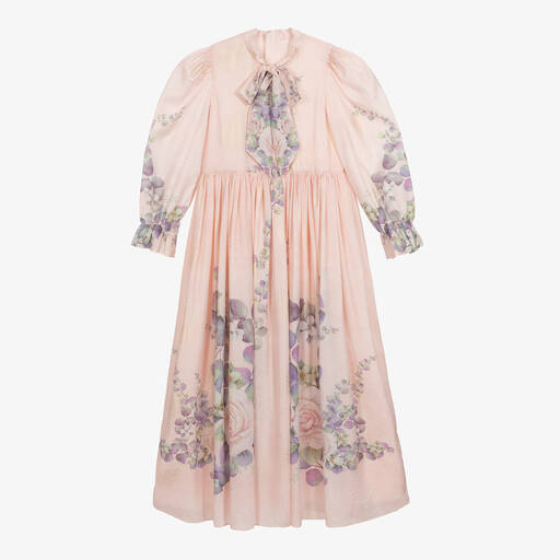 Junona-Robe satin rose et doré à fleurs | Childrensalon Outlet