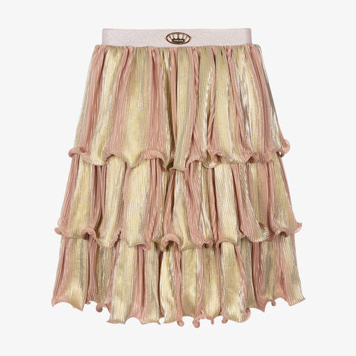 Junona-Girls Pink & Gold Tiered Plissé Skirt | Childrensalon Outlet