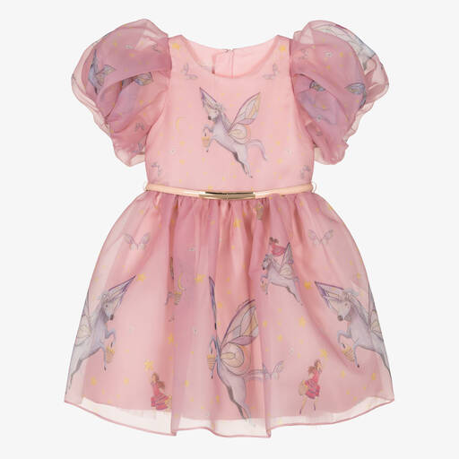 Junona-Girls Pink Organza Unicorn Dress | Childrensalon Outlet
