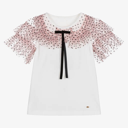 Junona-Girls Pink Polka Dot Tulle T-Shirt | Childrensalon Outlet