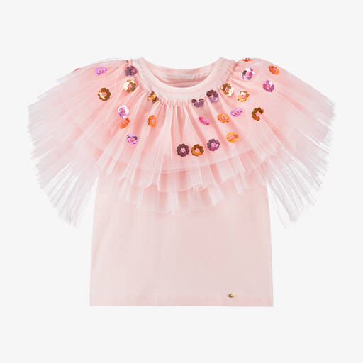 Junona-Girls Pink Sequin Cotton T-Shirt | Childrensalon Outlet