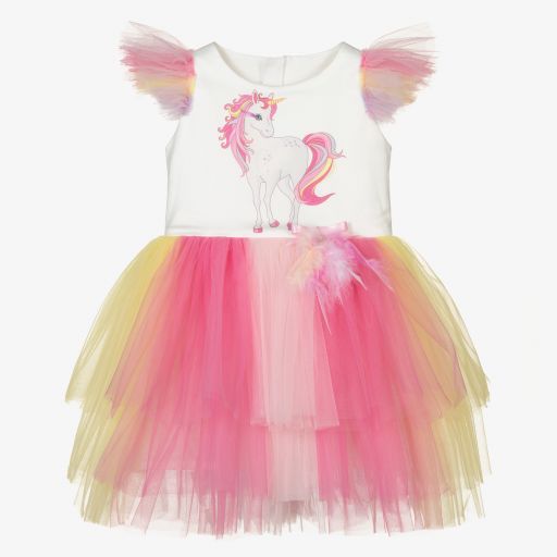 Junona-Girls Pink Tulle Unicorn Dress | Childrensalon Outlet