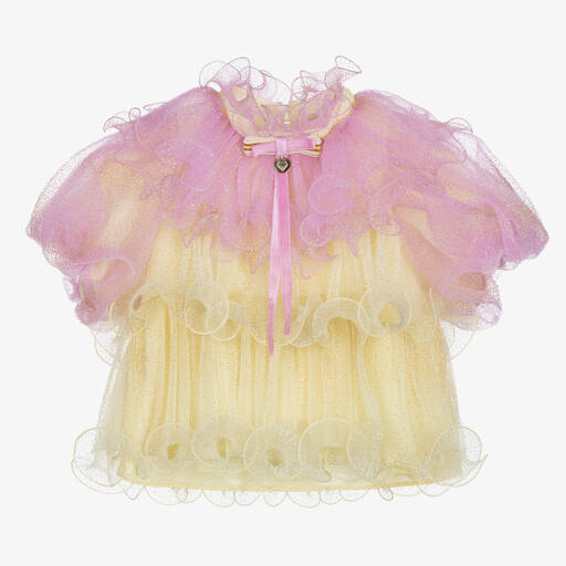 Junona-Girls Pink & Yellow Tulle Blouse | Childrensalon Outlet