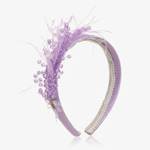 Junona-Girls Purple Feather & Bead Hairband | Childrensalon Outlet