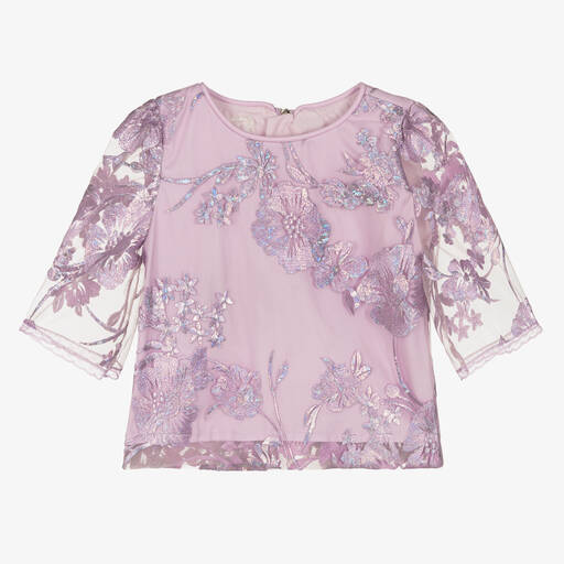 Junona-Girls Purple Floral Embroidered Blouse | Childrensalon Outlet