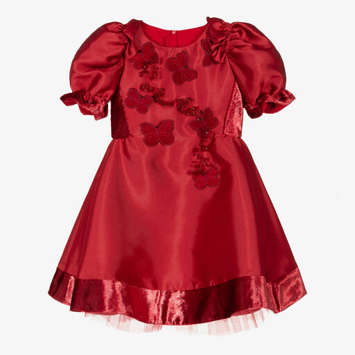 Junona-Girls Red Satin Butterfly Dress | Childrensalon Outlet