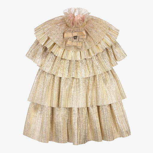 Junona-Girls Sparkly Gold Ruffle Dress | Childrensalon Outlet