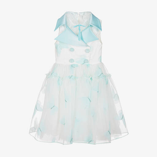 Junona-Robe turquoise et blanche organza | Childrensalon Outlet