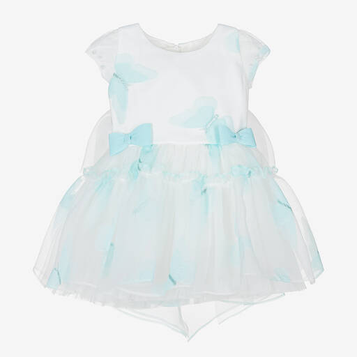 Junona-Girls White & Blue Butterfly Dress | Childrensalon Outlet