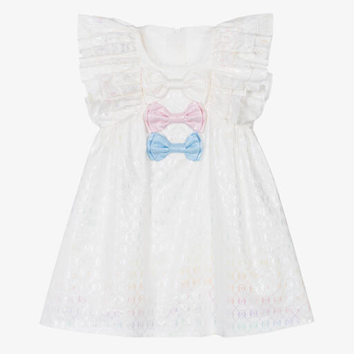 Junona-Girls White Bows Cotton Dress | Childrensalon Outlet