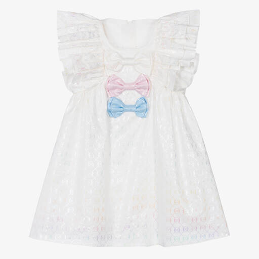 Junona-Robe blanche à nœuds en coton fille | Childrensalon Outlet