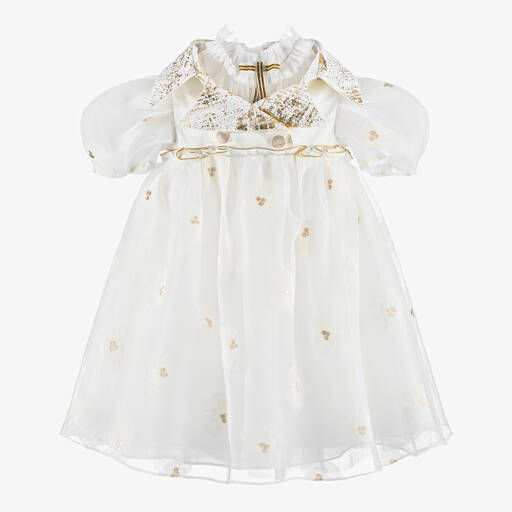 Junona-Girls White Collared Organza Dress | Childrensalon Outlet