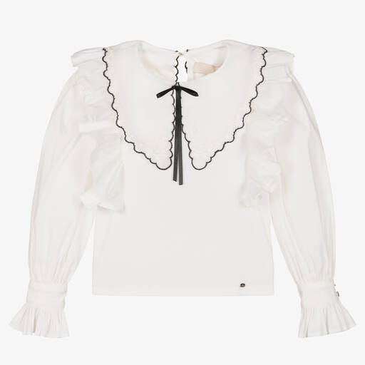 Junona-Белая хлопковая блузка с воротником | Childrensalon Outlet