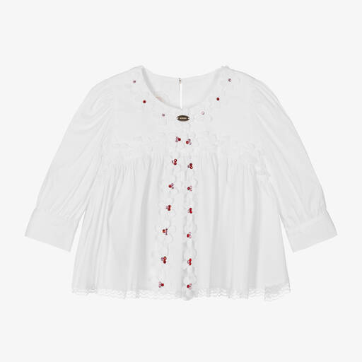 Junona-Girls White Cotton Flower Blouse | Childrensalon Outlet