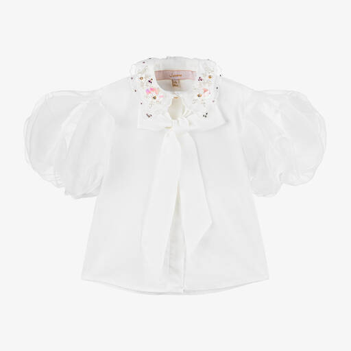 Junona-Girls White Cotton & Organza Blouse | Childrensalon Outlet