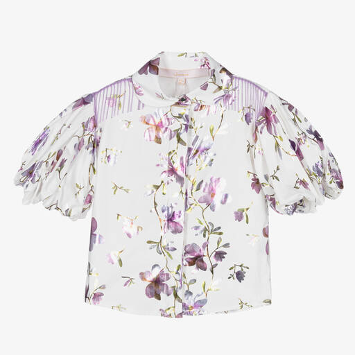 Junona-Белая хлопковая блузка с цветами | Childrensalon Outlet