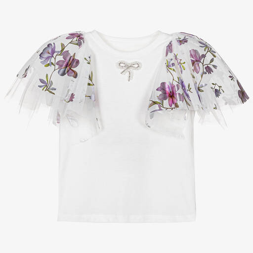 Junona-T-shirt blanc à fleurs fille | Childrensalon Outlet