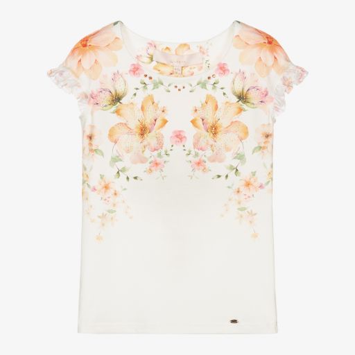 Junona-T-shirt blanc à fleurs Fille | Childrensalon Outlet