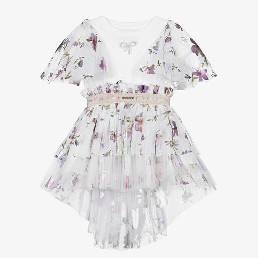 Junona-Robe blanche en tulle à fleurs fille | Childrensalon Outlet