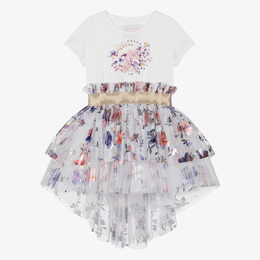 Junona-Girls White Floral Tulle Dress | Childrensalon Outlet