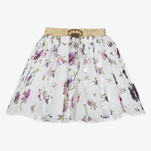 Junona-Girls White Floral Tulle Skirt | Childrensalon Outlet