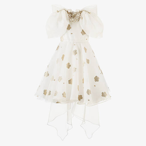 Junona-Girls White Organza Brocade Dress | Childrensalon Outlet