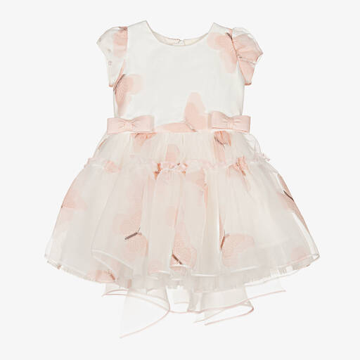 Junona-Girls White Organza & Pink Butterflies Dress  | Childrensalon Outlet