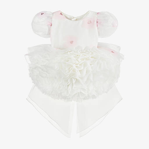 Junona-Белое платье из органзы с розовыми цветами для девочек | Childrensalon Outlet