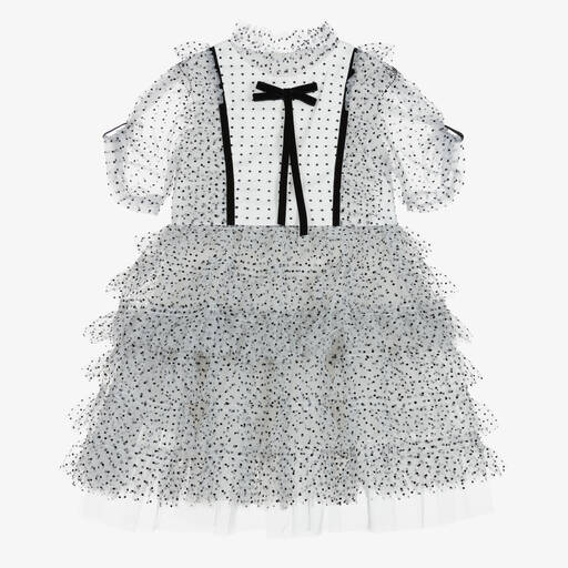 Junona-Girls White Polka Dot Tulle Dress | Childrensalon Outlet