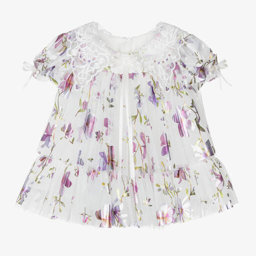 Junona-Белое платье из тюля с фиолетовыми цветами | Childrensalon Outlet