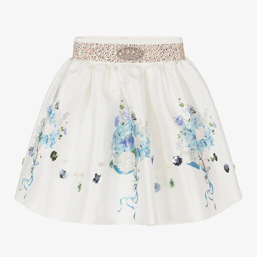 Junona-Girls White Satin Floral Skirt | Childrensalon Outlet