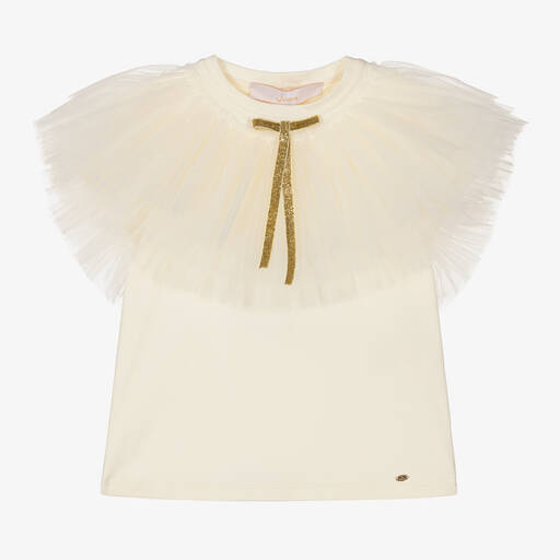 Junona-Girls Yellow Cotton & Tulle T-Shirt | Childrensalon Outlet