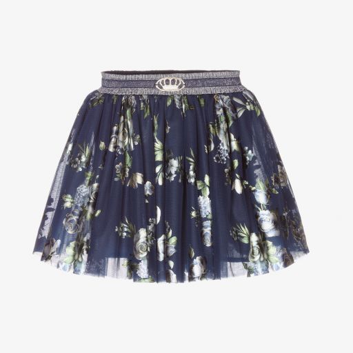 Junona-Navy Blue Floral Tulle Skirt  | Childrensalon Outlet