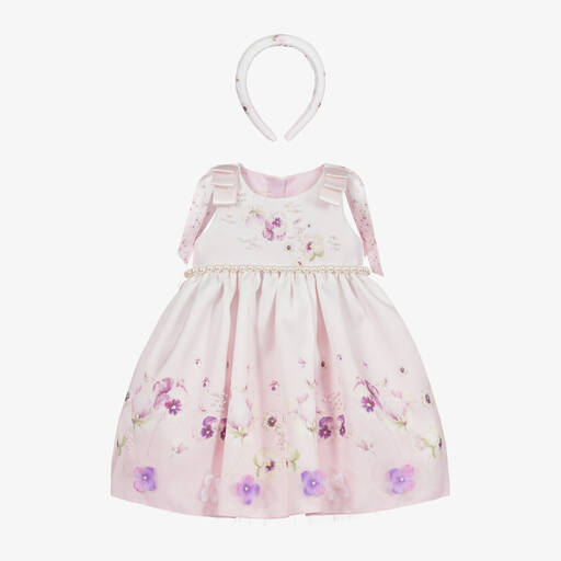 Junona-Комплект с розовым атласным платьем с цветочным рисунком | Childrensalon Outlet