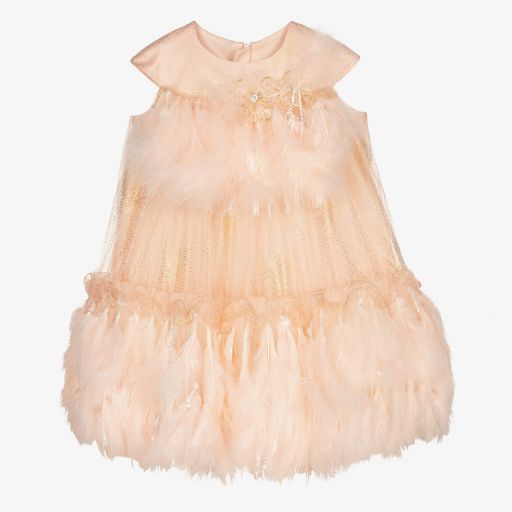 Junona-Pink Tulle & Feather Dress   | Childrensalon Outlet