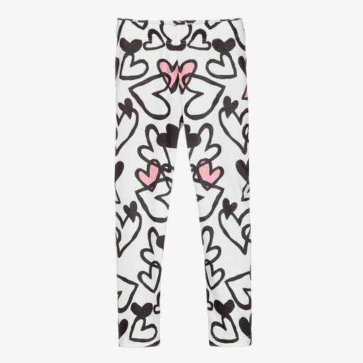 Junona-White Heart Print Leggings | Childrensalon Outlet