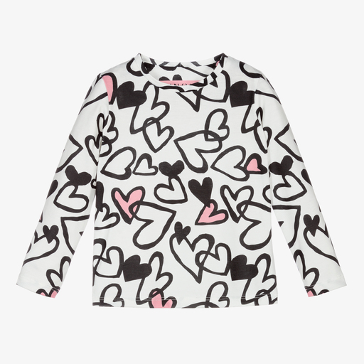 Junona-White Hearts Cotton Top | Childrensalon Outlet