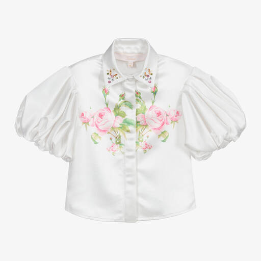 Junona-Белая атласная блузка с цветочным рисунком | Childrensalon Outlet