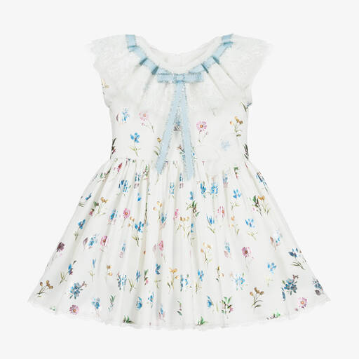 Junona-White Satin Floral Dress | Childrensalon Outlet