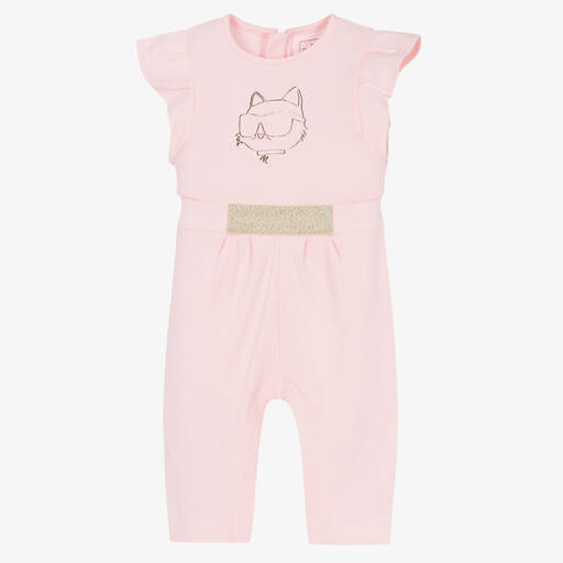 KARL LAGERFELD KIDS-Baby Girls Pink Cotton Choupette Jumpsuit | Childrensalon Outlet