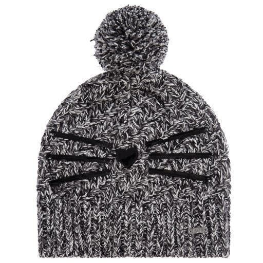 KARL LAGERFELD KIDS-Black Cotton Knitted Hat | Childrensalon Outlet